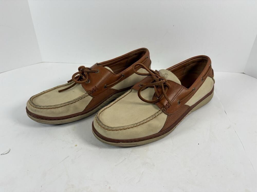 Tommy Bahama TB-266 Boat Shoes Mens 11M Oyster Brown Leather Suede Loafers